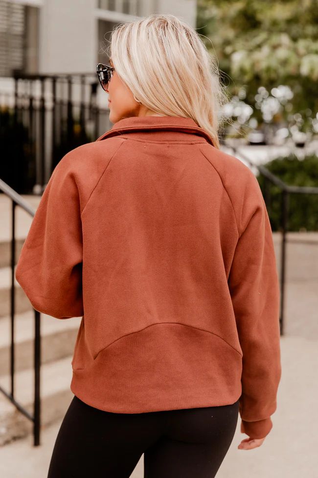 Making It Look Easy Brown Oversized Quarter Zip Pullover | Pink Lily