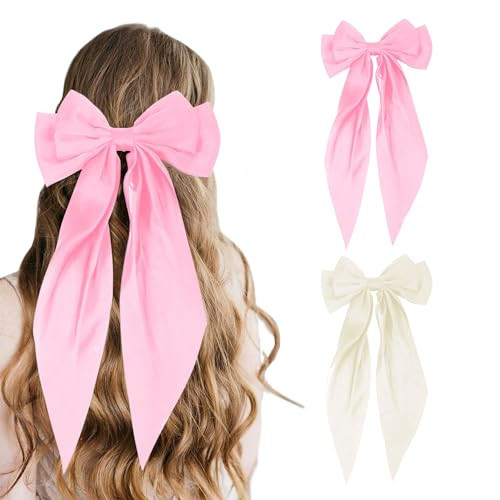 2 PCS Hair Accessories: Beige & Pink Bow Butterfly Hair Clips, Barrettes & Ribbons - Cute Bows for Women | Amazon (US)