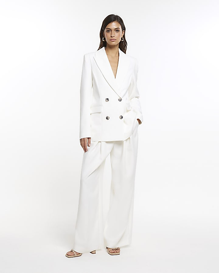 White RI Studio pleated wide leg trousers | River Island (UK & IE)