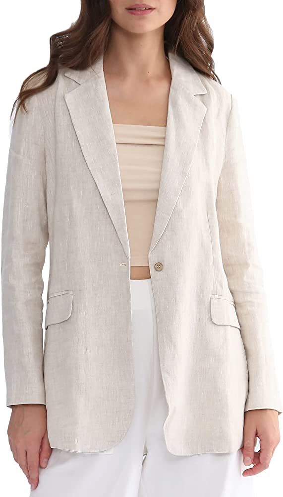 Amazhiyu Womens 100% Linen Blazer Long Sleeve Casual Office Jackets | Amazon (US)