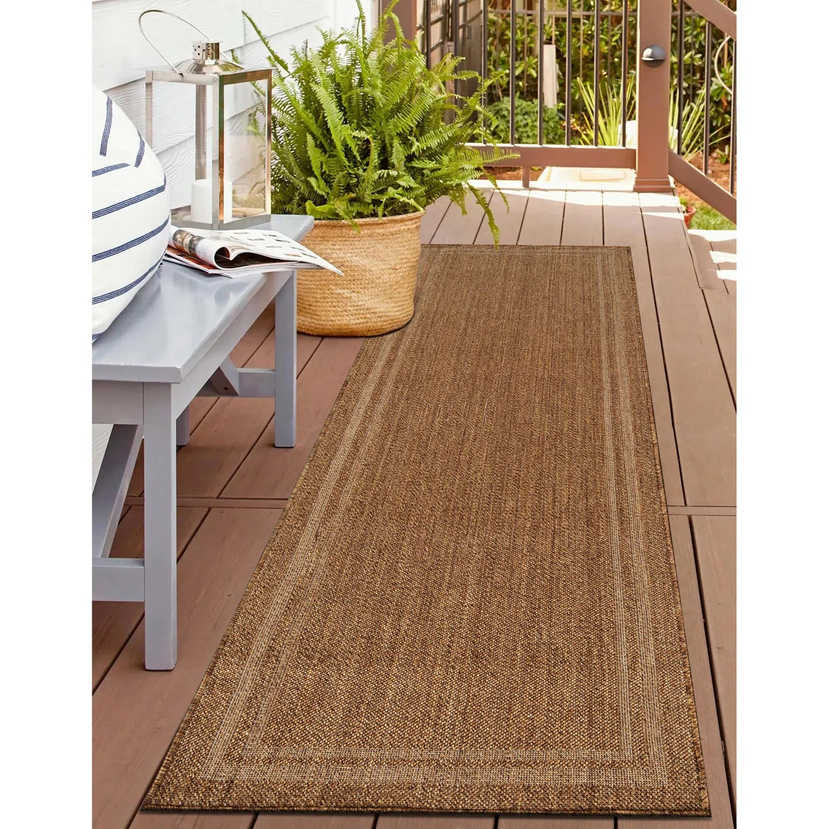 Border Sand/Natural Easy-Care Jute-Style Indoor/Outdoor Flat Woven Area Rug | Wayfair North America