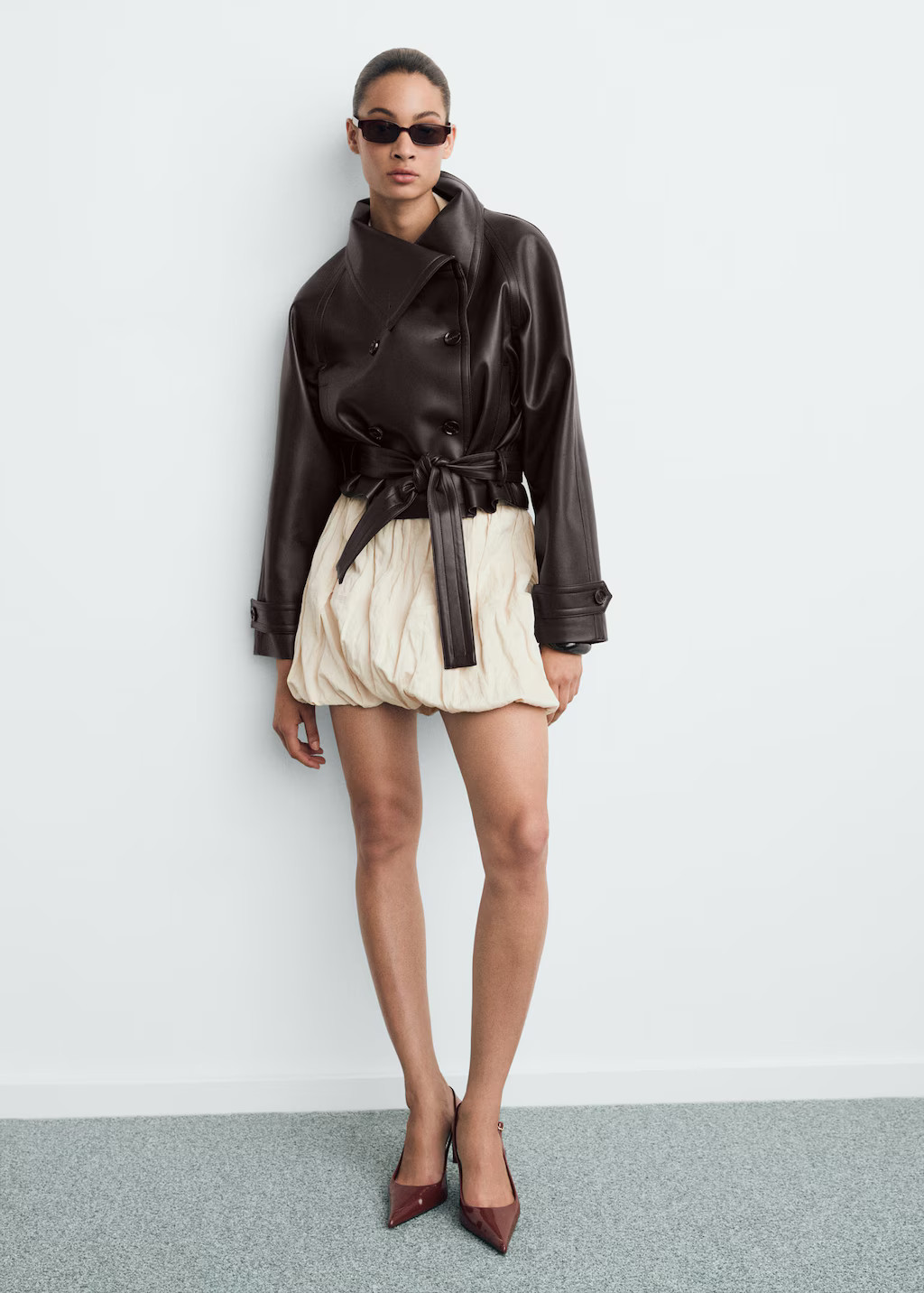Maxi-jacket with leather-effect lapels brown - Woman - S - MANGO | Mango (US/MX/AU)