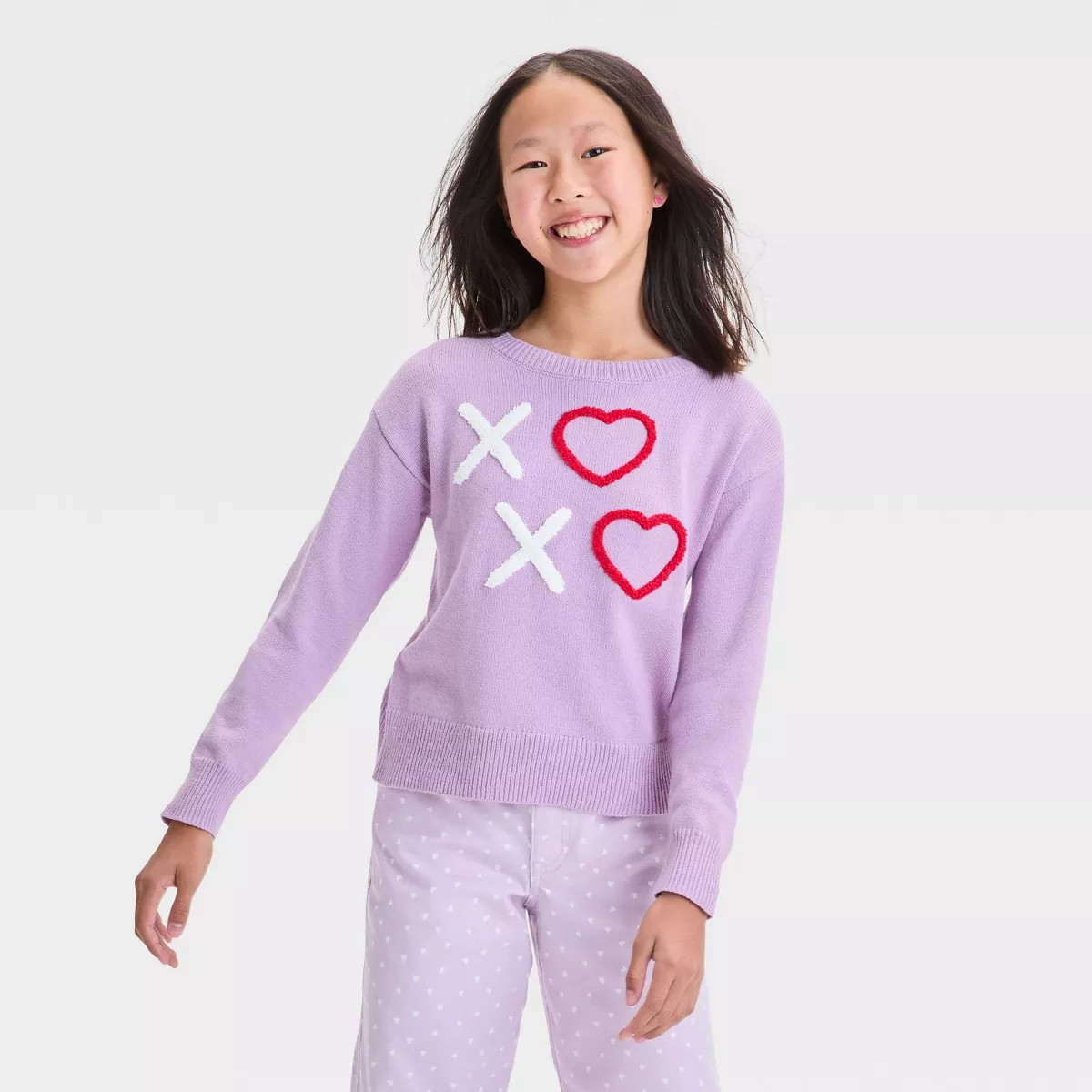 Girls' XO Valentine's Day Long Sleeve Pullover Sweater - art class™ Light Purple | Target