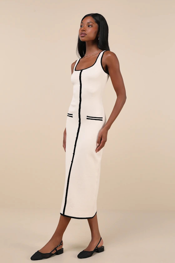 Sophisticated Composure Cream Knit Button-Front Midi Dress | Lulus