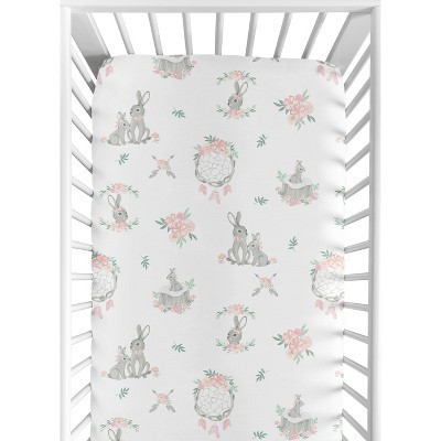 Sweet Jojo Designs Girl Baby Fitted Crib Sheet Bunny Floral Pink Grey and White | Target