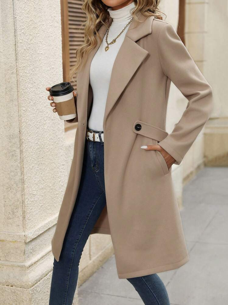 SHEIN Clasi Women's Casual Solid Color Lapel Double-Breasted Overcoat, Autumn/Winter | SHEIN