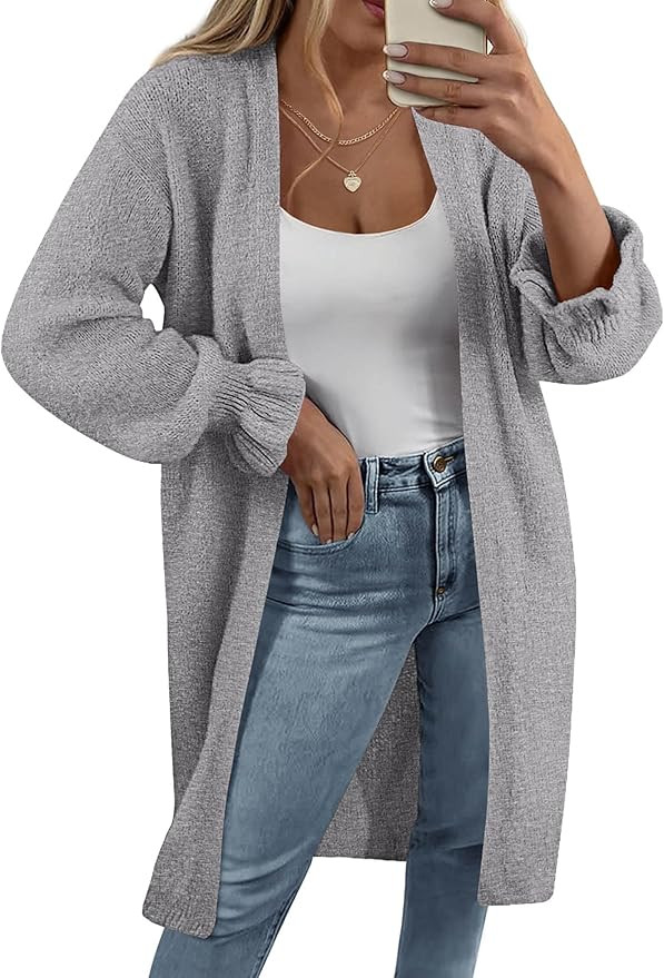 KIRUNDO Long Cardigan Sweaters for Women Fall Trendy Lantern Long Sleeve Open Front Ruffle Chunky... | Amazon (US)