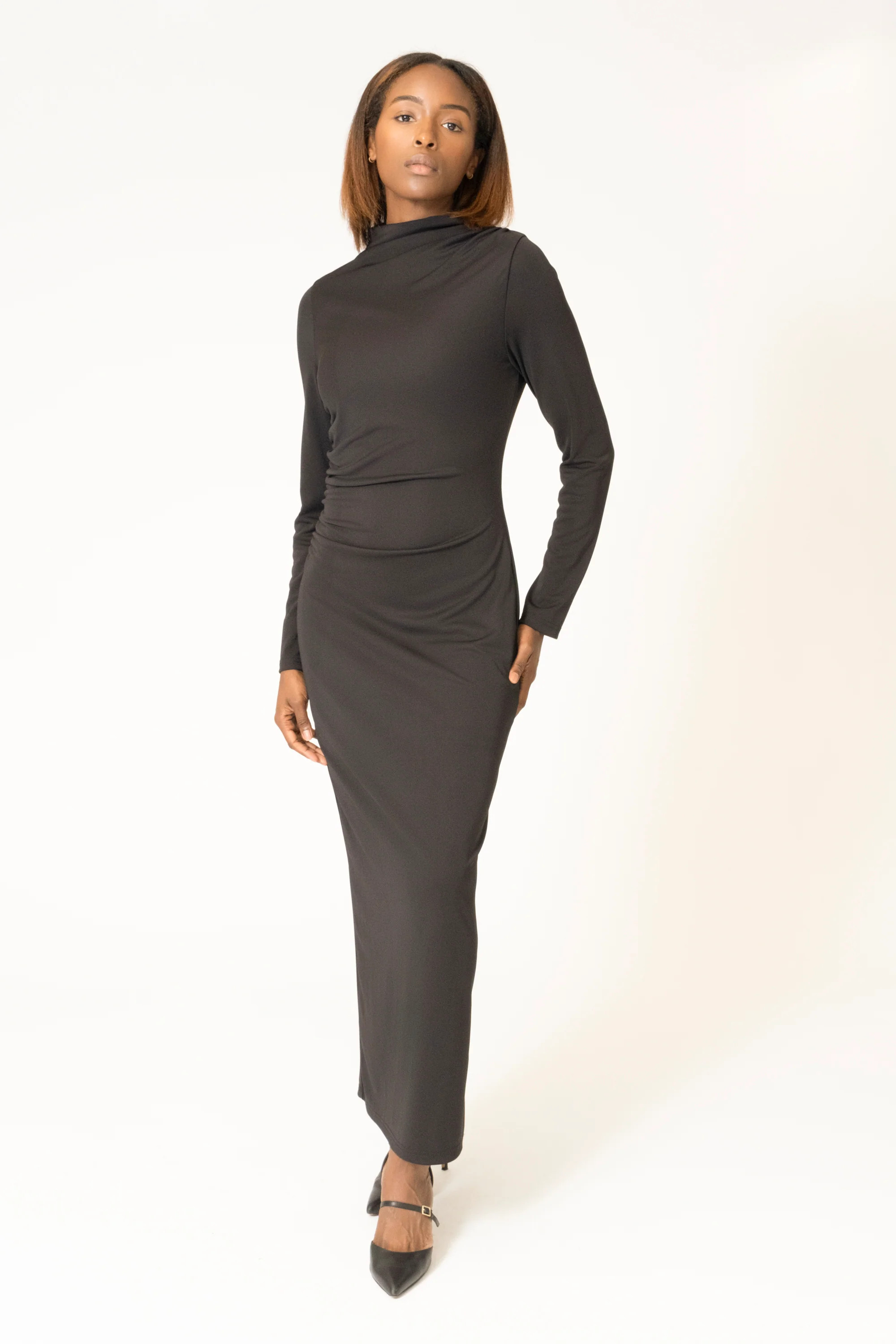 LONG SLEEVE JERSEY MOCK NECK DRESS | Area Stars