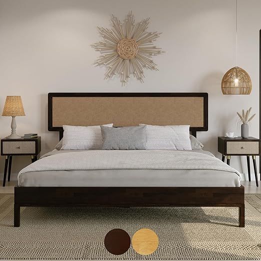 Bme Nipe (New) 14 Inch Deluxe Bed Frame with Adjustable Headboard - Rustic & Bohemian Unique Styl... | Amazon (US)