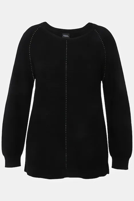 Rhinestone Detail Center Seam Cross-Ribbed Knit Sweater | Ulla Popken - US & CA