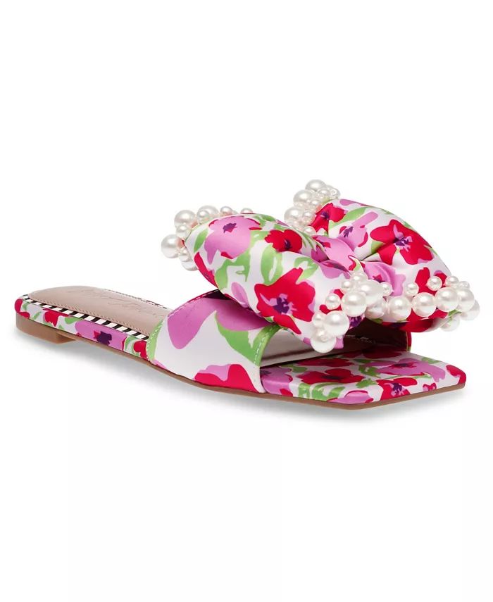 Betsey Johnson Women's Liah Pearl-Embellished Bow Slide Sandals - Macy's | Macy's