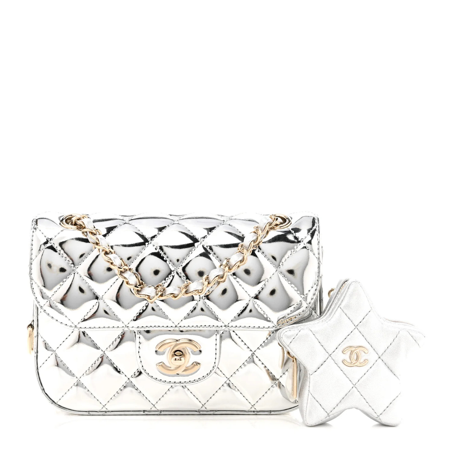 Chanel Mirror Calfskin Metallic Calfskin Quilted Hollywood Boulevard Mini Flap With Star Coin Pur... | FASHIONPHILE (US)