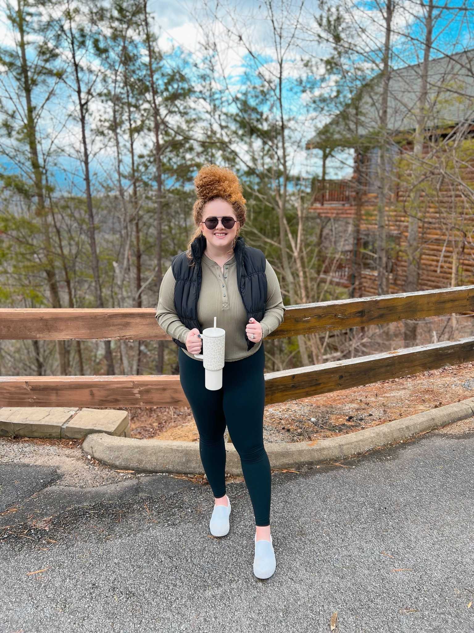 This leopard Stanley cup dupe is amazing 🙌🏻And $10 cheaper than the Stanley cups 🤑 Stanley cup | Stanley cup dupe | vans | vans dupe | Lululemon leggings dupe | puffer vest | cropped puffer vest | aviators | Henley top | aerie | mountain outfit | amazon fashion 

#LTKFind #LTKcurves #LTKSeasonal