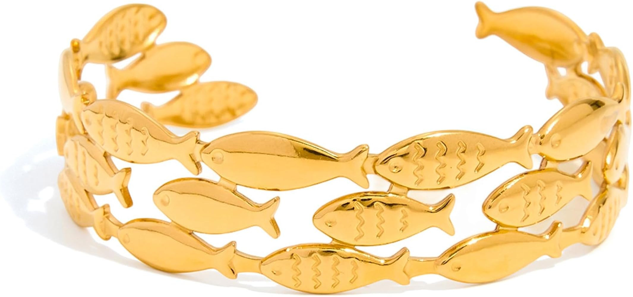 Chunky Gold Cuff Bangle Bracelet for Women Fish/Starfish Bracelets Statement Adjustable Jewelry | Amazon (US)