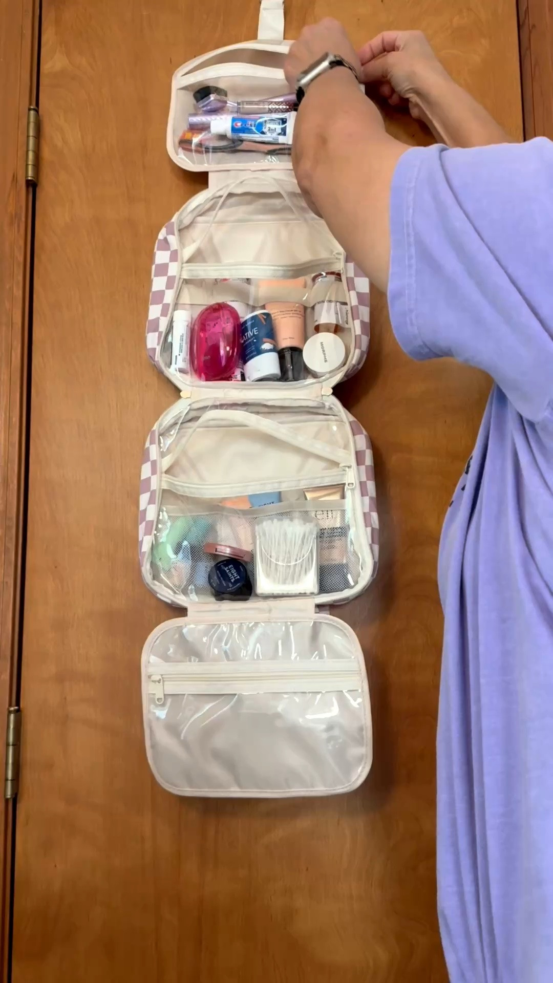 Narwey hanging toiletry bag.

This medium sized bag holds way more than you would think. I typically pack travel sized products, but this will hold full-sized products.

#LTKTravel #LTKHome #LTKU