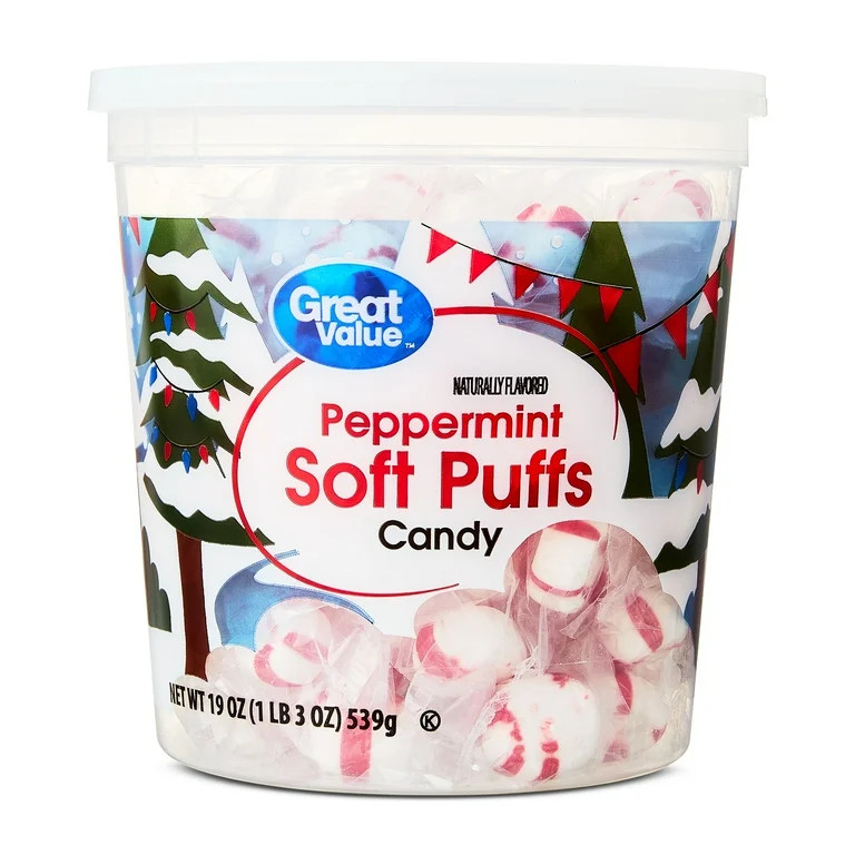 Great Value Peppermint Soft Puffs Candy, 19 oz Holiday Tub | Walmart (US)