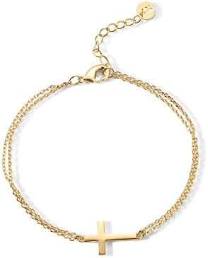PAVOI 14K Gold Plated Sideways Cross Bracelet for Women | Religious Cubic Zirconia Station Bracel... | Amazon (US)