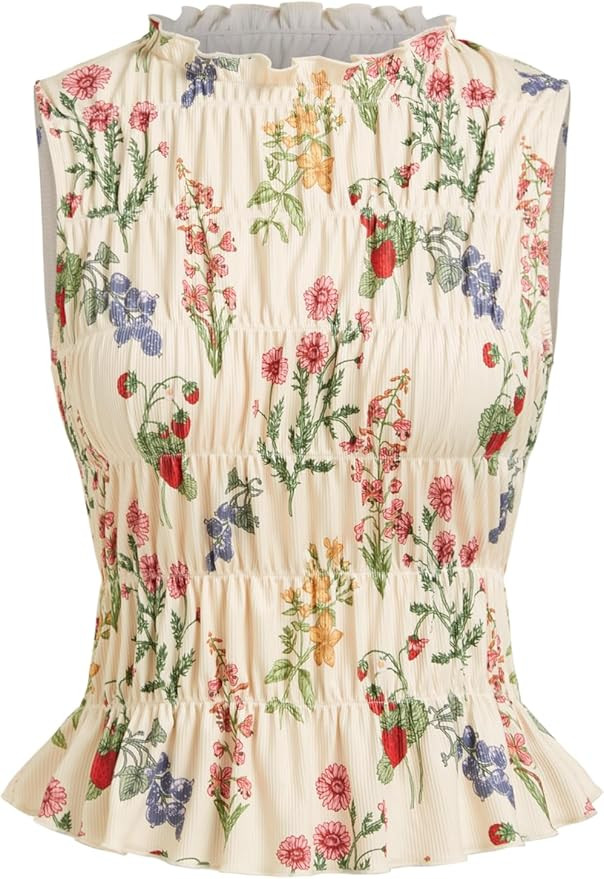 CIDER Floral Crop Tank Tops for Women Ruffle Tiered Shirred Sleeveless Cute Summer Tops Trendy Go... | Amazon (US)