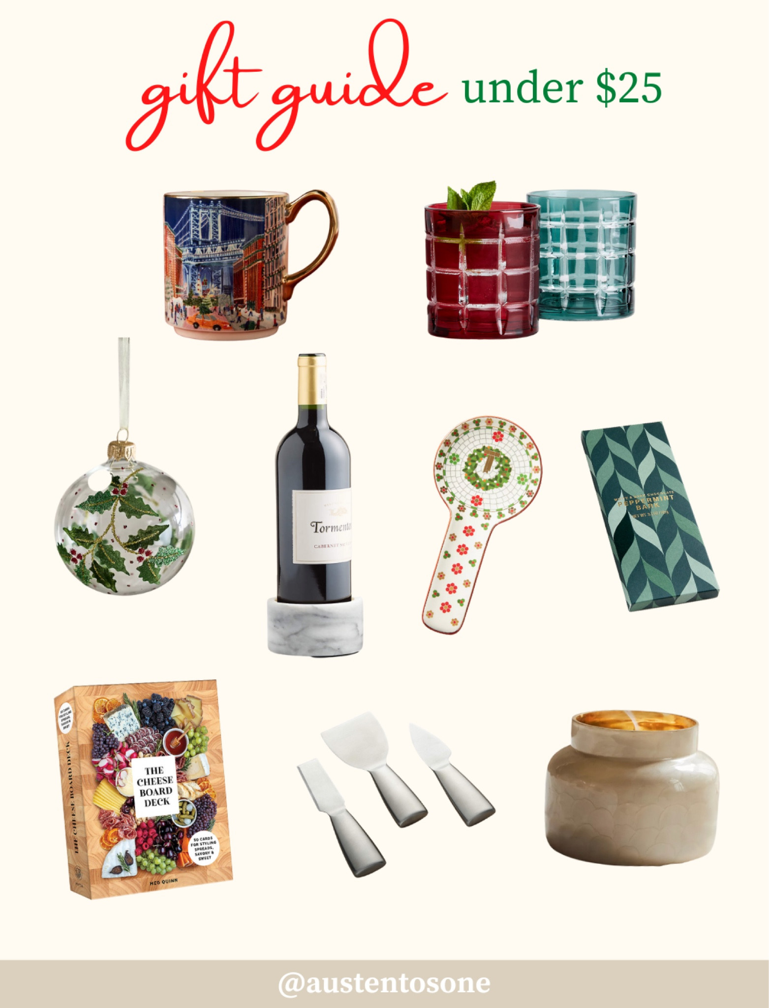 Cute gifts for everyone under $25! From kitchen gifts like a spoon rest and cheese knives to cozy decor like an ornament and candle the options are endless  

#LTKHoliday #LTKGiftGuide #LTKSeasonal