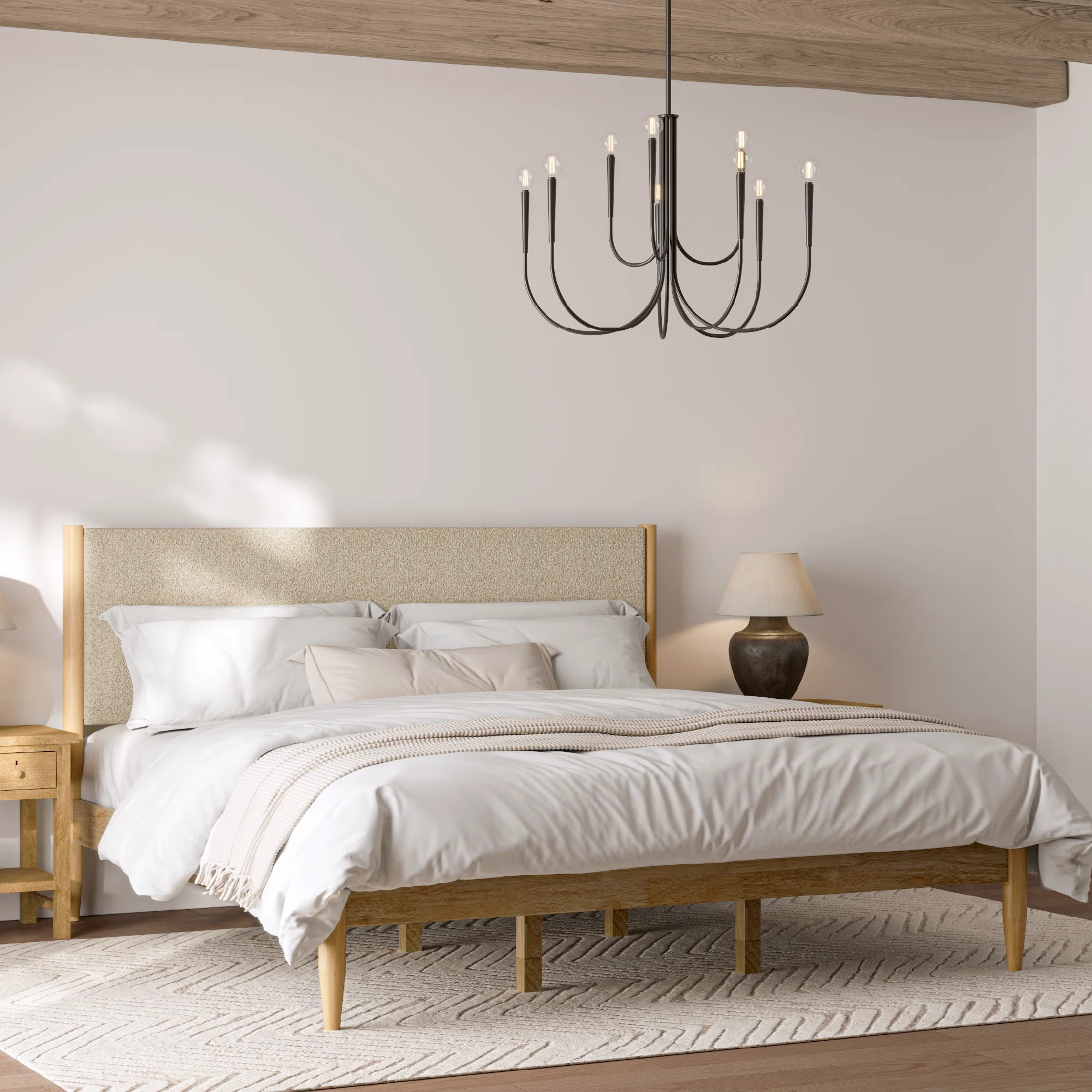 Besan Solid Wood Boucle Upholstered Headboard Bed Frame | Wayfair North America