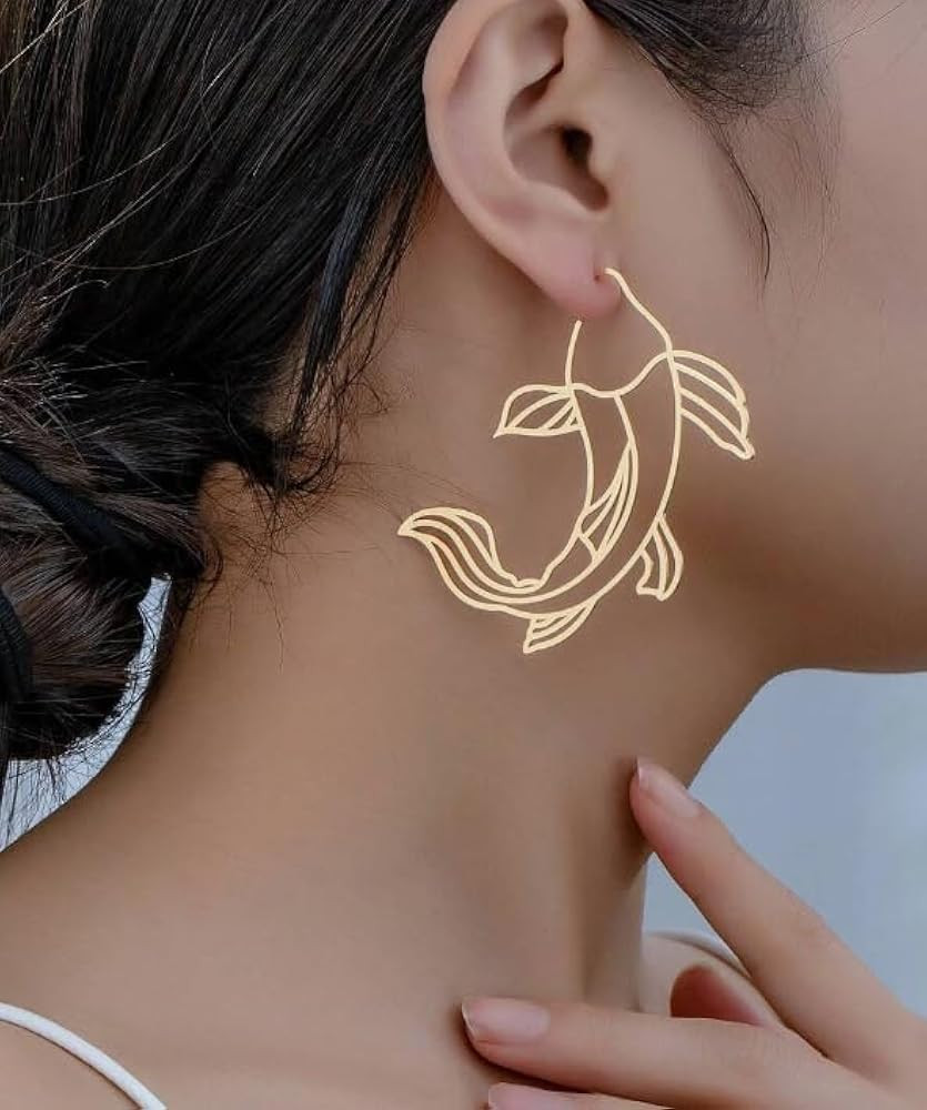 Hollow Out Lucky Fish Shaped Earrings Cute Pendent Drop Dangle Earrings Gold-Plating Exaggerated ... | Amazon (US)