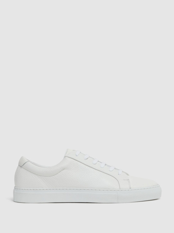 Reiss White Luca Tumbled Tumbled Leather Sneakers | Reiss US
