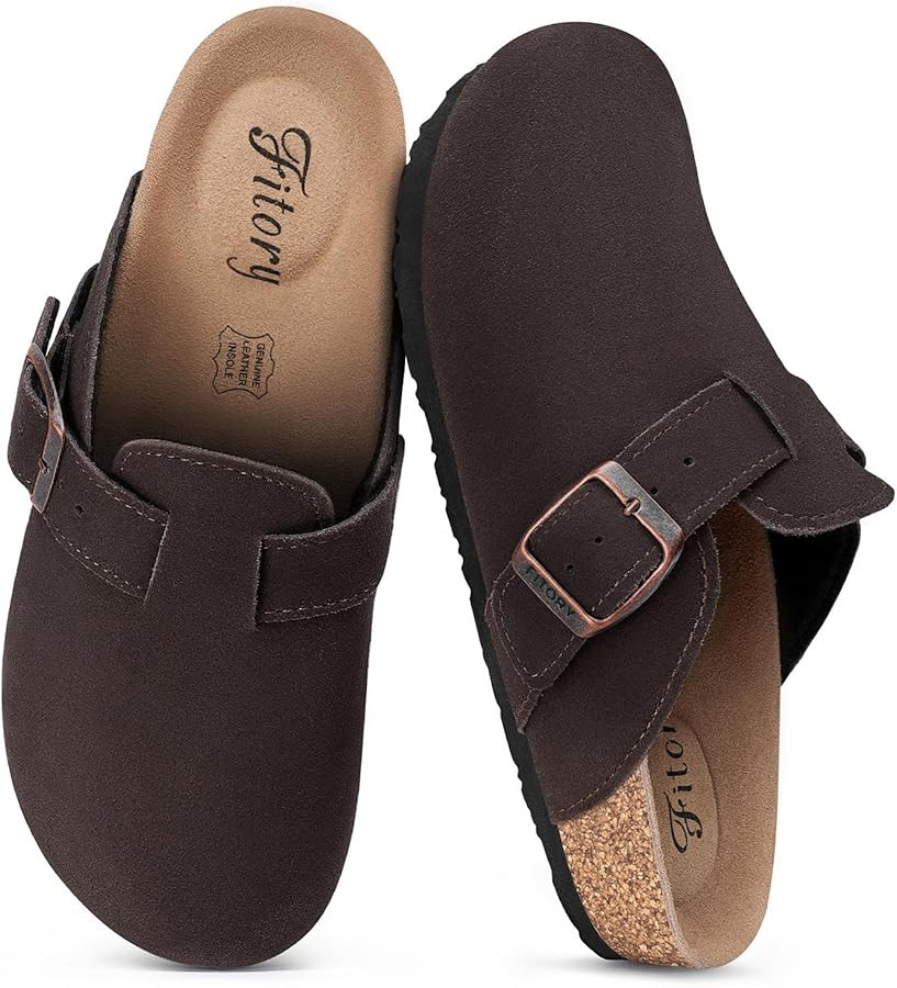 Women's Genuine Suede Clogs with Arch Support & Adjustable Buckle – Comfort Cork Footbed for In... | Amazon (US)