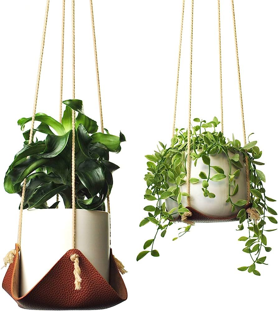 PurePino Plant Hangers Leather, 2 Pack Hanging Planters for Indoor and Outdoor, Vegan Leather Pla... | Amazon (US)
