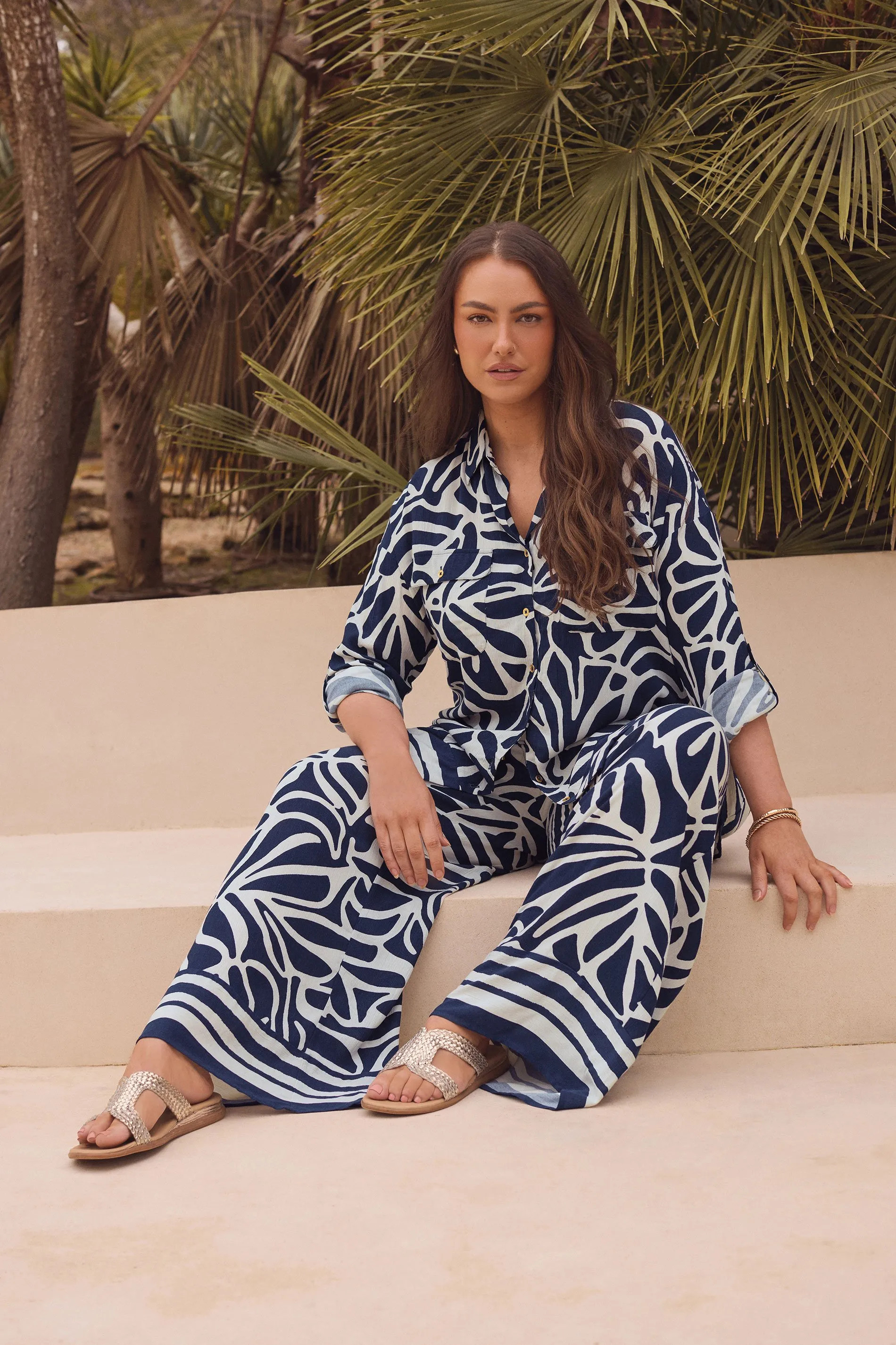 Trousers | Palm Border Print Trousers | Evans | Debenhams UK