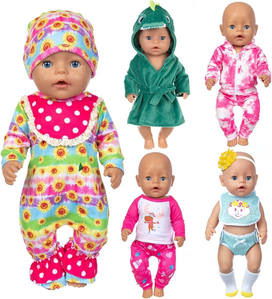 XFEYUE 5 Sets 14-16 inch Baby Doll Clothes Dresses Accessories with Headgear fit 43cm New Born Ba... | Amazon (US)