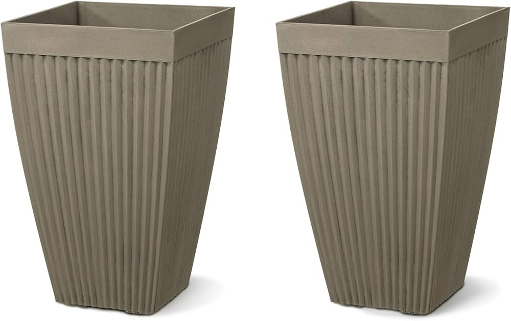 Glitzhome Set of 2 Garden Outdoor Planter Pots for Plants, 23" H Large Faux Concrete Fluted Tall ... | Amazon (US)