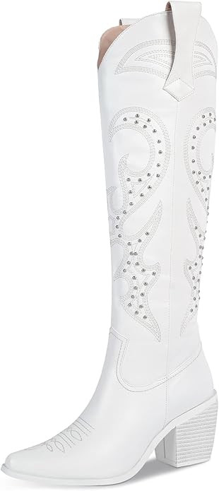 WETKISS Knee High Cowboy Cowgirl Boots for Women, with Unique Embroidery, Side Zipper and Chunky ... | Amazon (US)