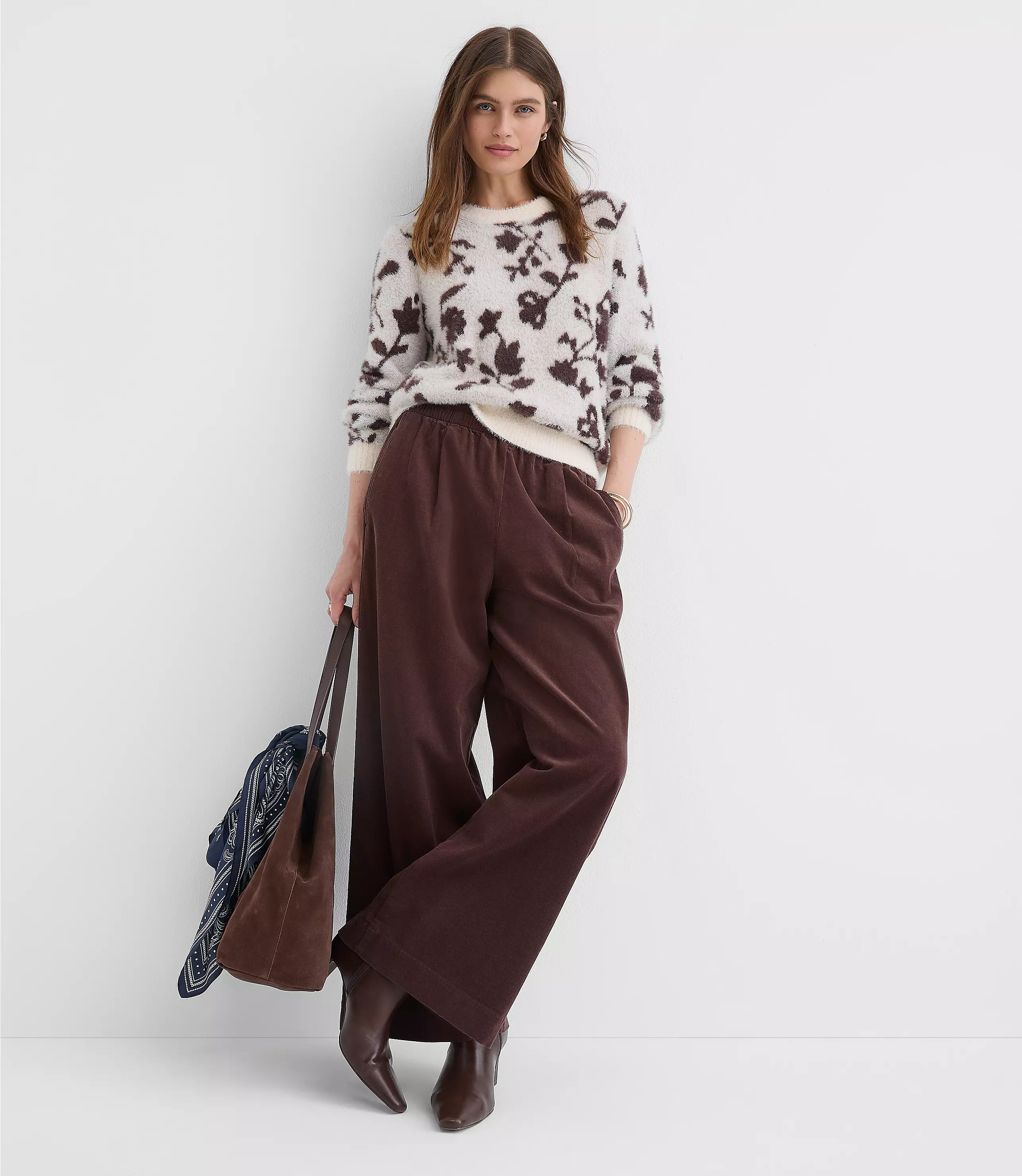 Pleated Pull On Wide Leg Pants in Corduroy | LOFT