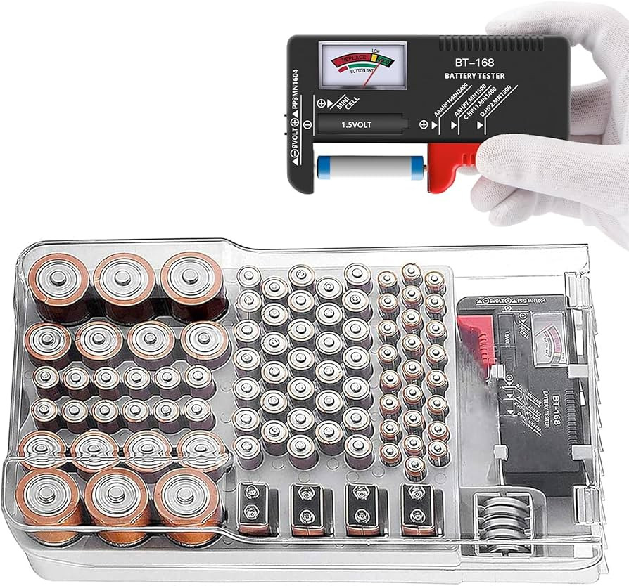 Battery Organizer Storage Case with Tester,Clear Lid Battery Storage Organizer,Holds 93 Batteries... | Amazon (US)