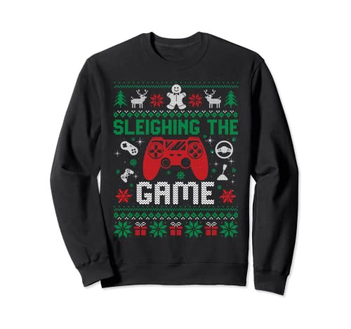 Sleighing The Game Ugly Christmas Sweater Gamer Video Game Sweatshirt | Amazon (US)