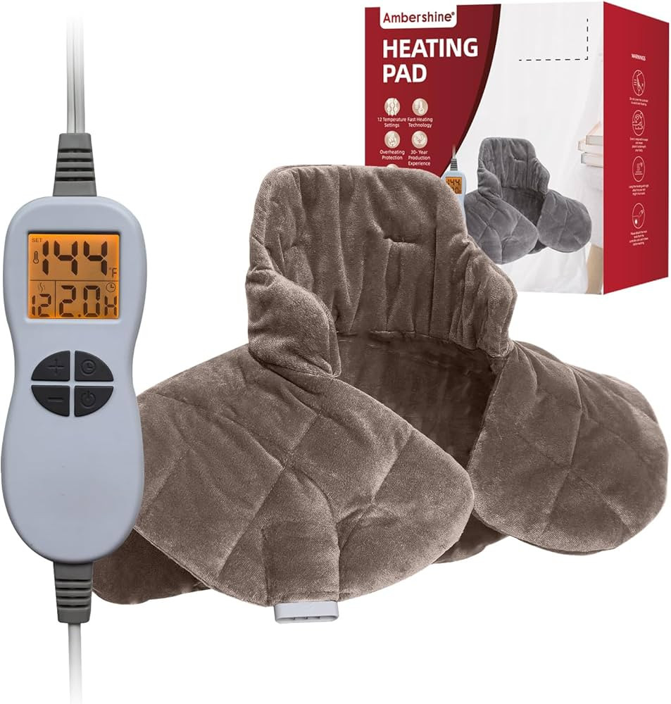 Ambershine 19''x24'' Weighted Neck & Shoulder Heating Pad, 2.5lbs with 12 Temperature Settings& 4... | Amazon (US)