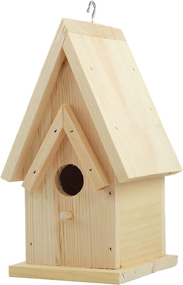 Unfinished Birdhouse to Paint for Birdwatching with Perch, Natural Wood Pine Frame for Finches an... | Amazon (US)