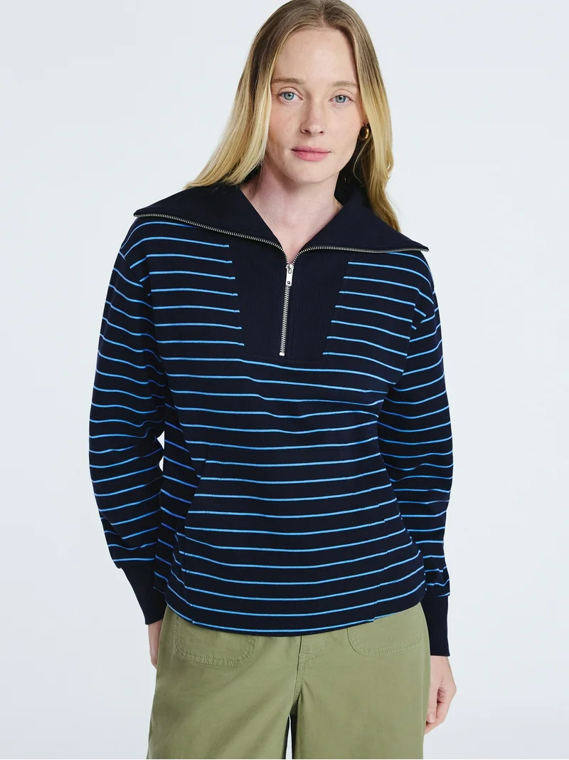 Free Assembly Women's and Women's Plus Sailor Collar Sweatshirt with Long Sleeves, Sizes XS-4X | Walmart (US)