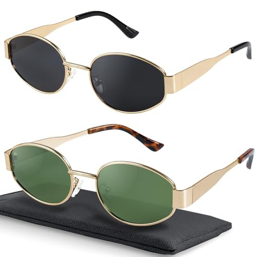 livho Retro Polarized Sunglasses - UV400 Protection, Oval Shape, Metal Frames - Matching Soft Case Inlcuded | Amazon (US)
