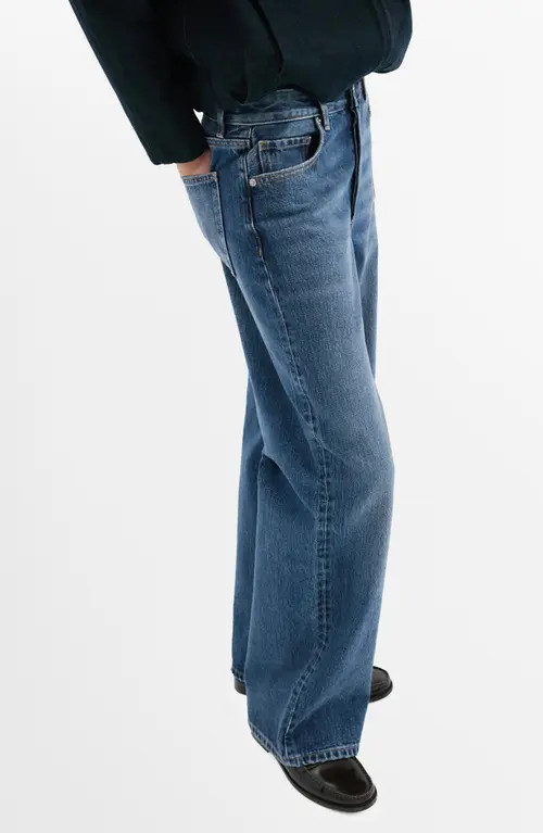 MANGO Low Rise Straight Leg Jeans in Dark Blue at Nordstrom, Size 12 | Nordstrom