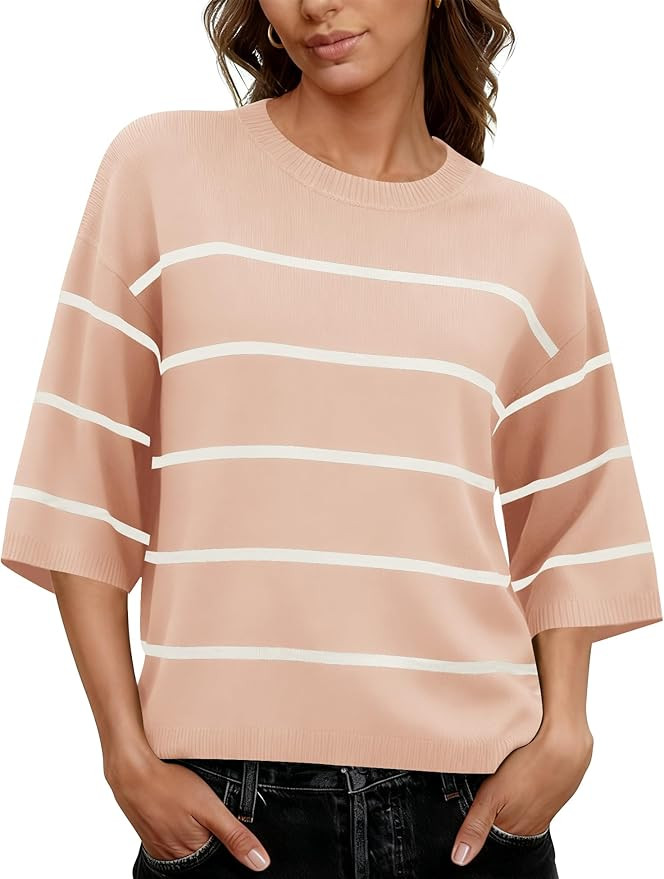 Lomon Womens Sweaters Dressy Casual 3/4 Length Sleeve Sweater Crewneck Lightweight Knit Tops Loos... | Amazon (US)