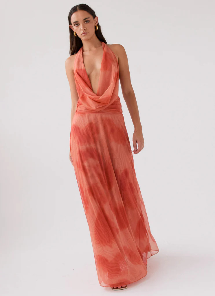 Elysia Chiffon Maxi Dress - Fiery Fusion | Peppermayo (Global)