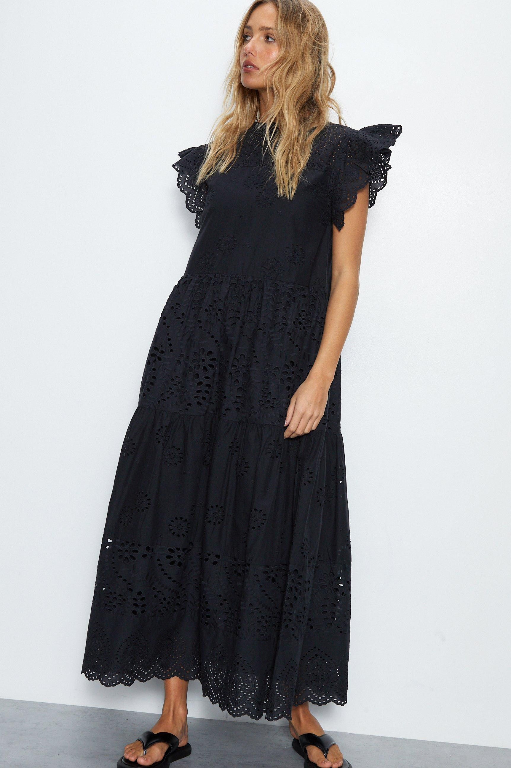 Broderie Mix Tiered Midi Dress | Warehouse UK & IE