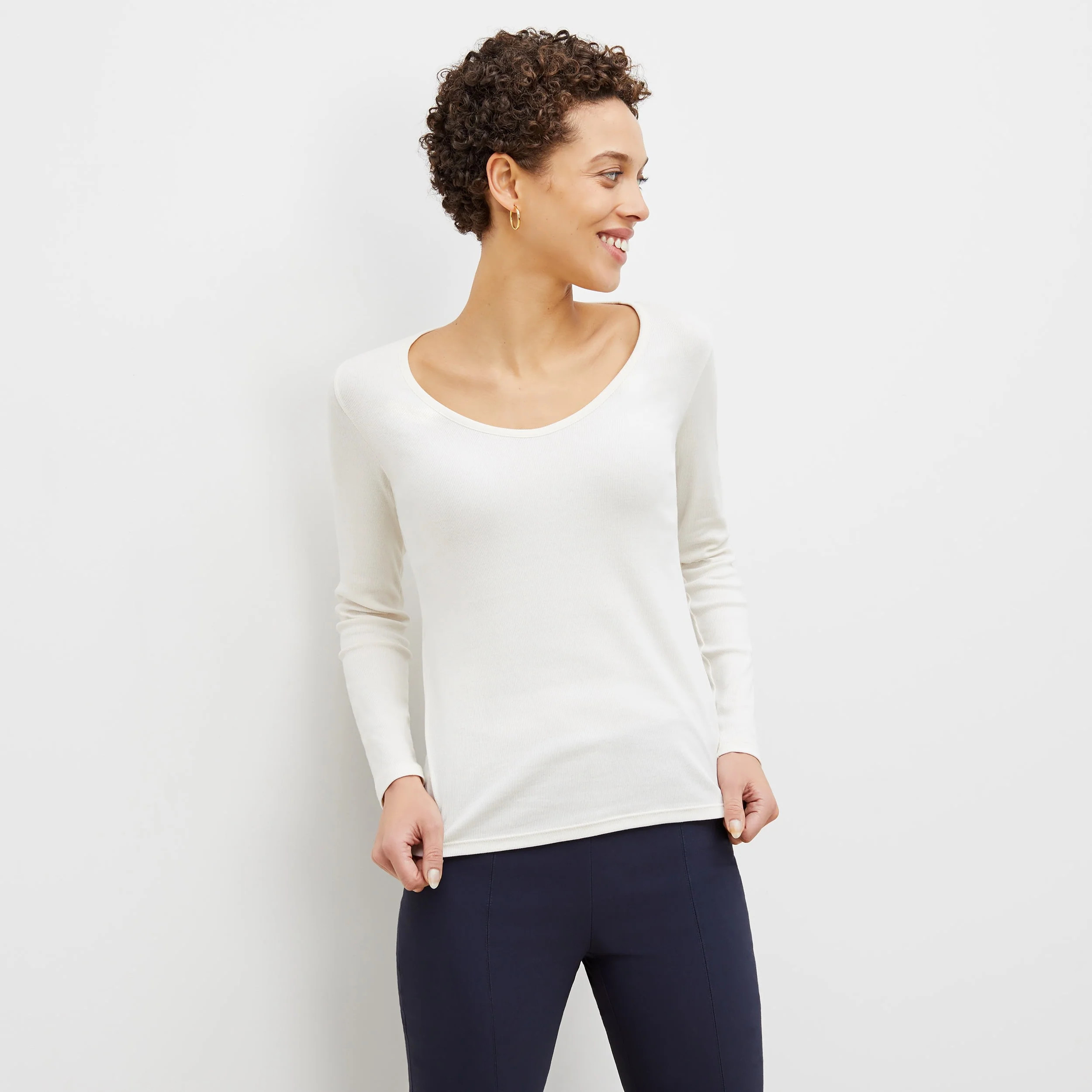 Marcia T-Shirt - Ribbed Pima Cotton :: Ivory | MM LaFleur