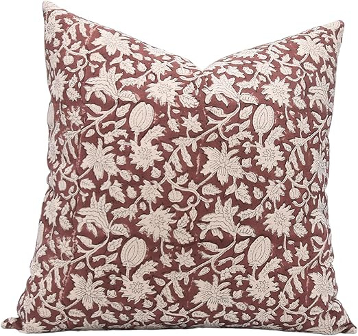 Fabritual Block Print Cotton 14x14 Throw Pillow Covers, Outdoor Farmhouse Square Cushion Covers, ... | Amazon (US)