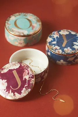 Emmaline Stoneware Lidded Monogram Trinket Dish | Anthropologie (US)