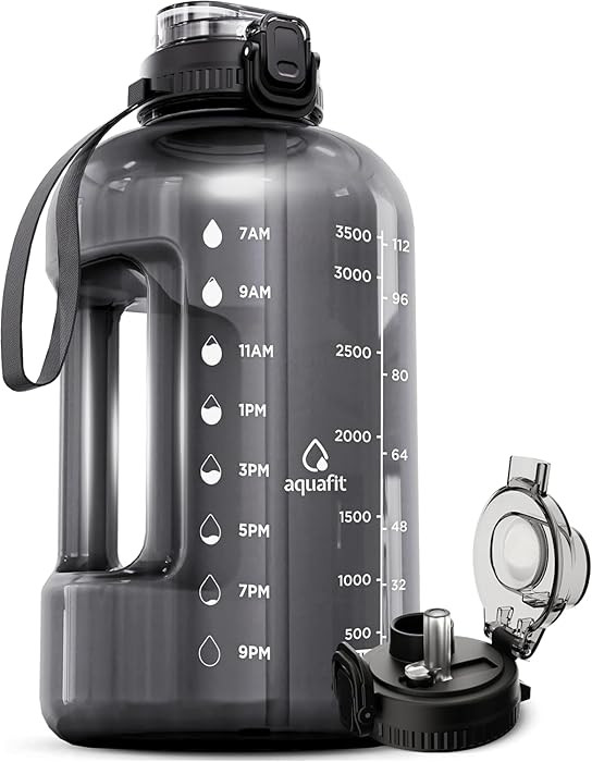 AQUAFIT 1 Gallon Water Bottle with Time Marker - Straw & Chug Lid - BPA Free Gym Water Bottle wit... | Amazon (US)