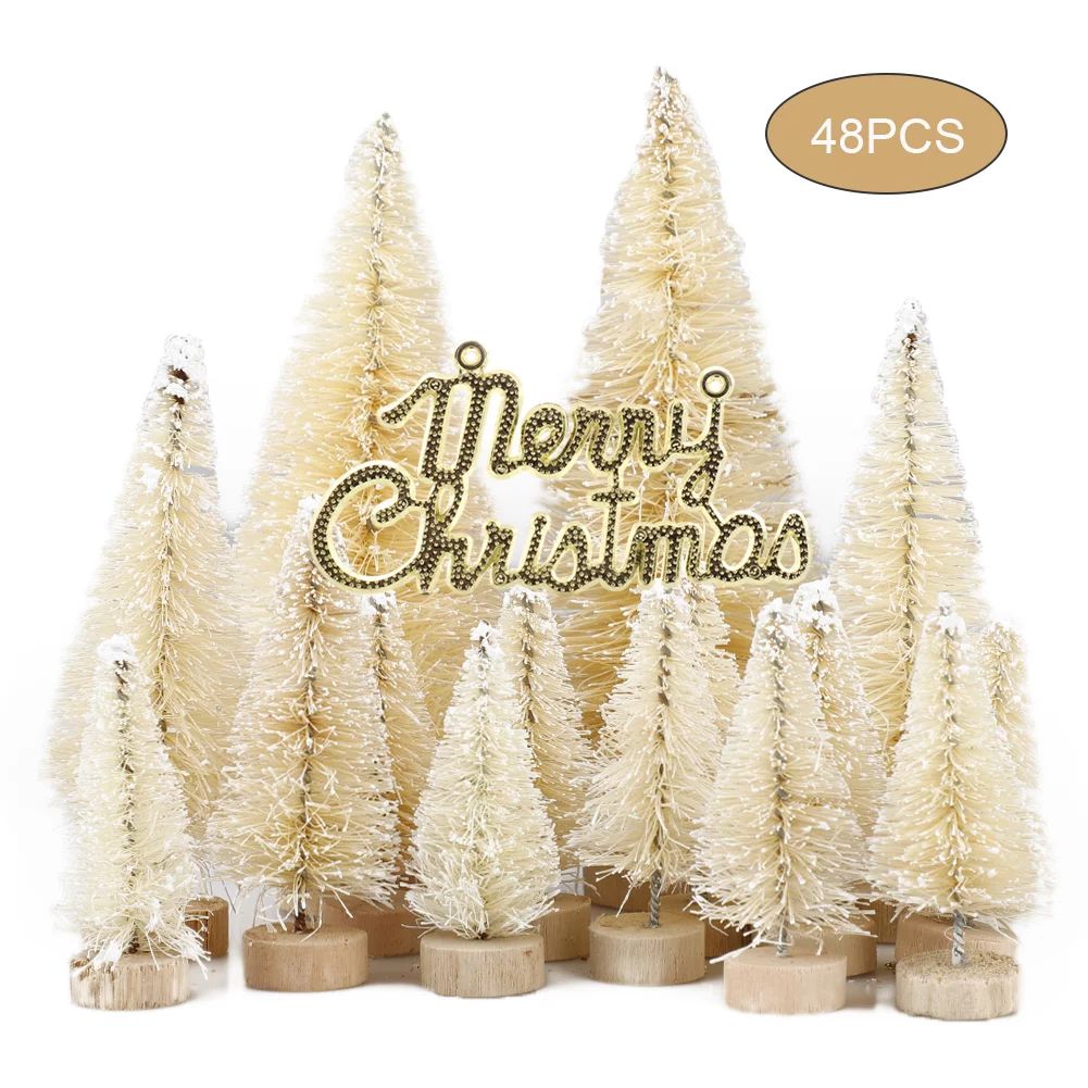 49 Pcs Multicolor Mini Pine Trees Frosted Sisal Trees with Wood Base Plastic Winter Snow Ornament... | Walmart (US)