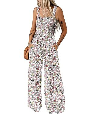 Dokotoo Women's Casual Loose Overalls Jumpsuits One Piece Sleeveless Printed Wide Leg Long Pant R... | Amazon (US)