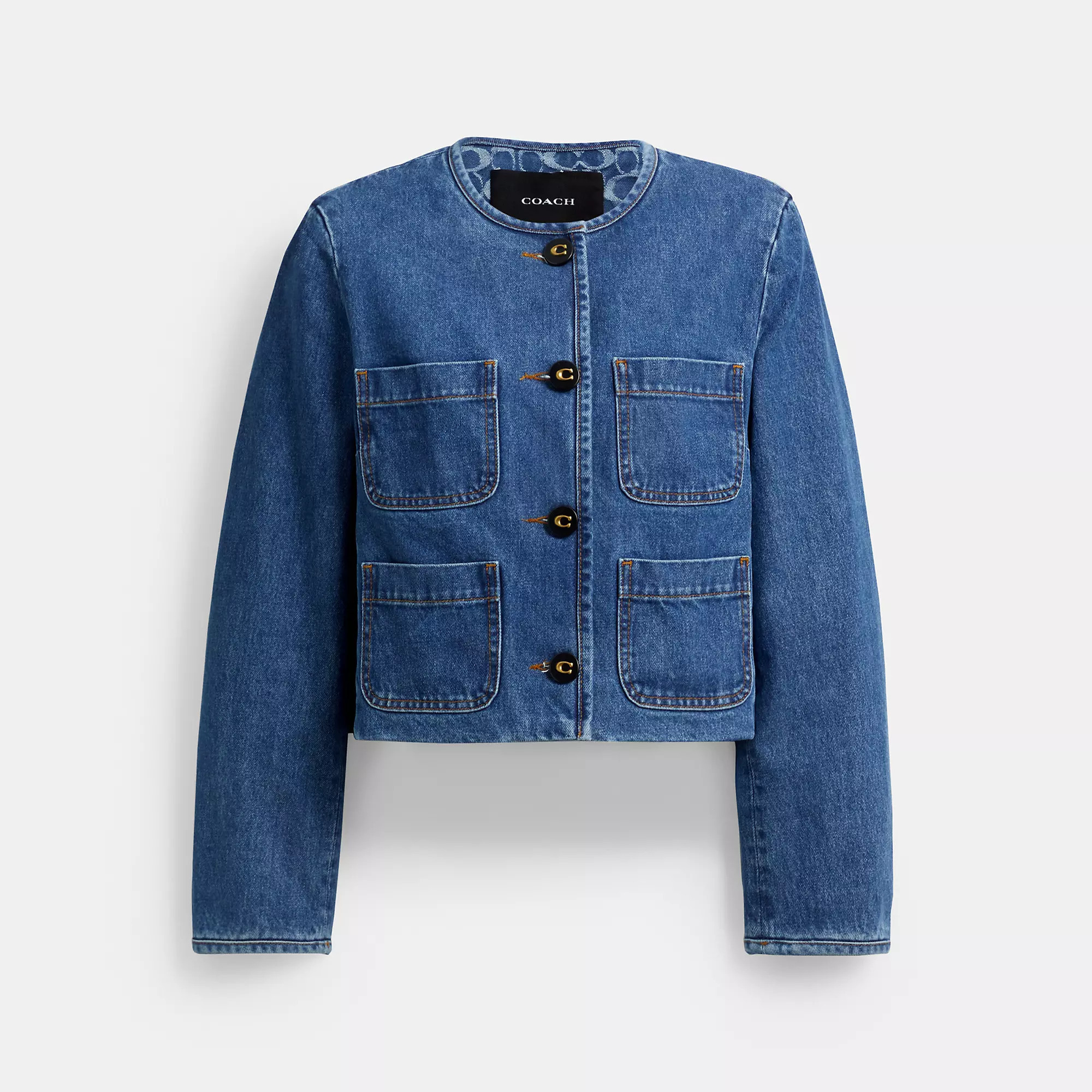 Collarless Denim Jacket In Organic Cotton | Coach (US)